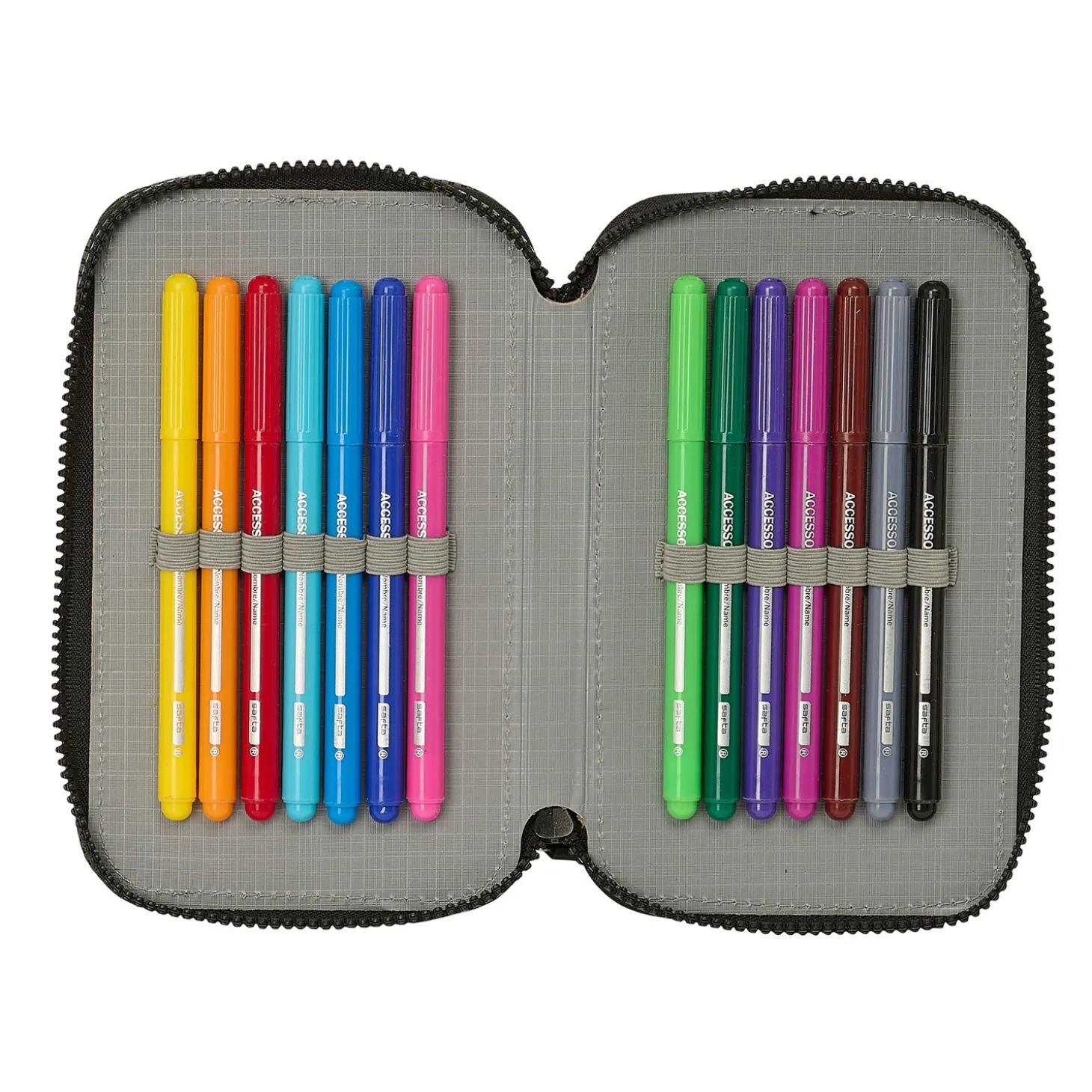 SAFTA S.A. Rentrée Scolaire|Papeterie^Trousse à Crayons Double avec Matériel Scolaire Real Madrid Blanc/Noir